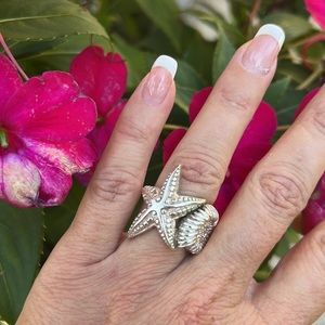 Sterling Silver TRACEY MAYER Star Fish & Spiral Conch Shell Ring